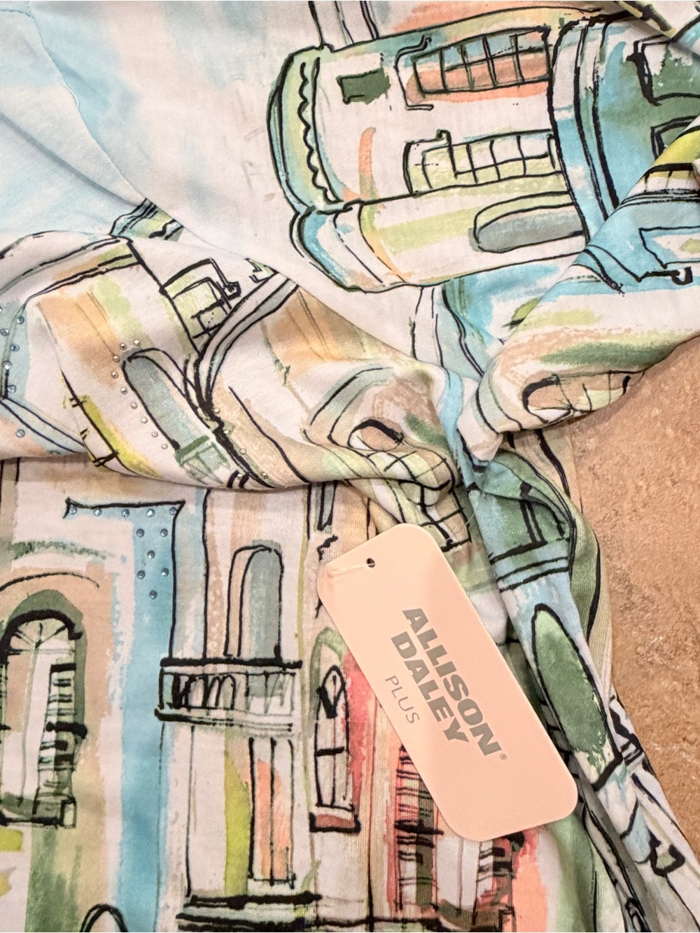 NWT Watercolor Paris Cityscape 3/4 Sleeve  Embellished crystals PLUS 1X - Picture 5 of 10